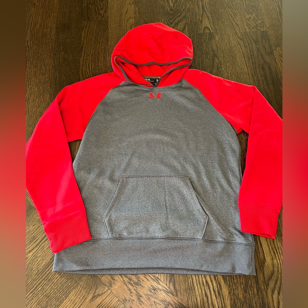 Under Armour Men's loose medium Hoodie in Red and Gray sweatshirt pocket